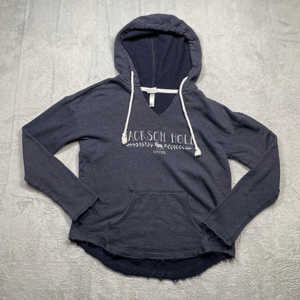 Jackson Hole Wyoming Raw Hem Gear For Sports Hoodie Women Medium Navy G7113